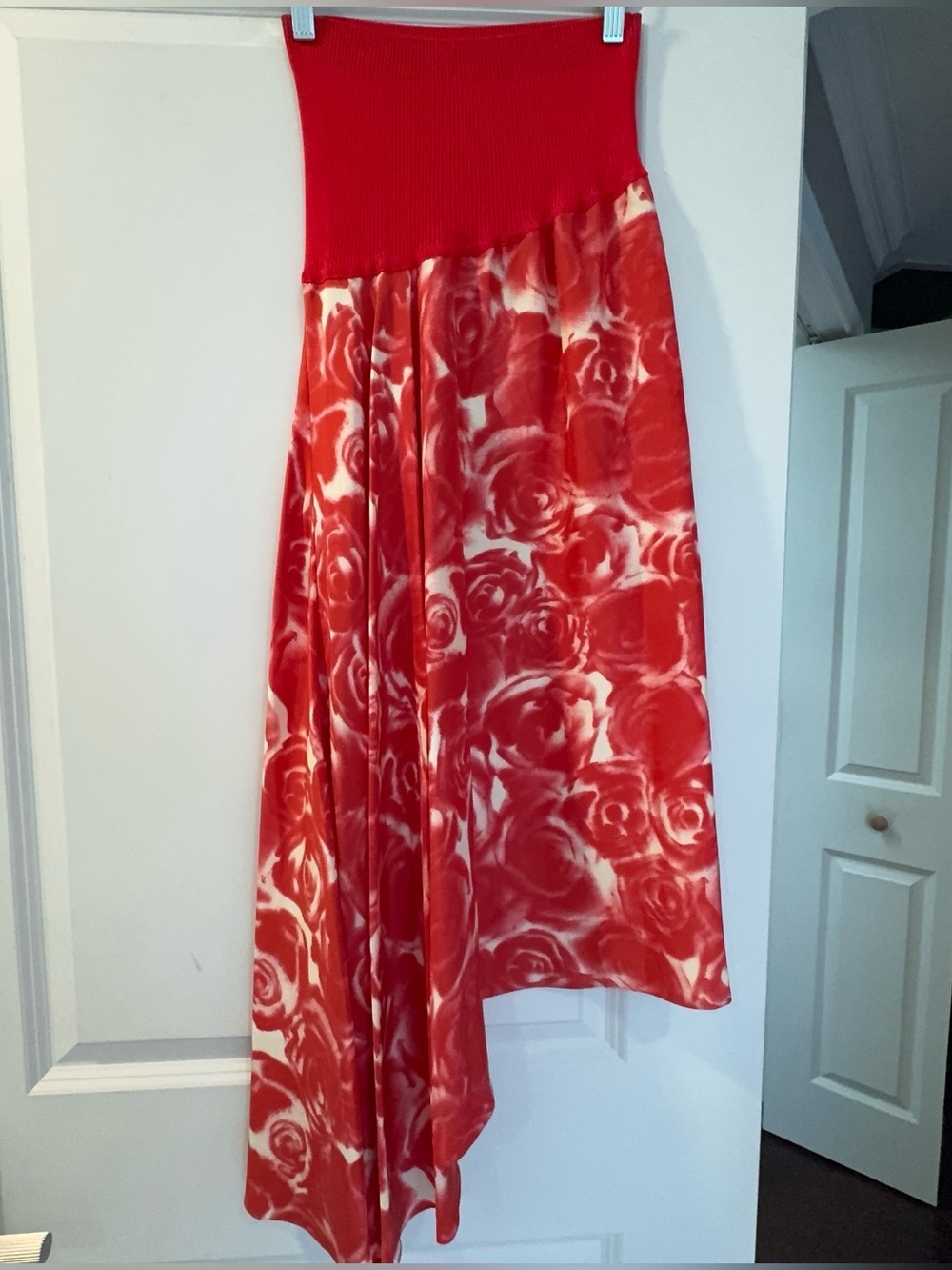 Burberry Red Floral High-Low Skirt